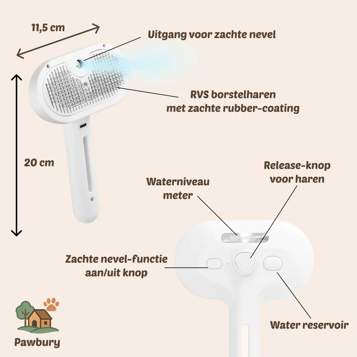 Pawbury's Steam Fur Brush - Moeiteloos een zachte, glanzende en gezonde vacht