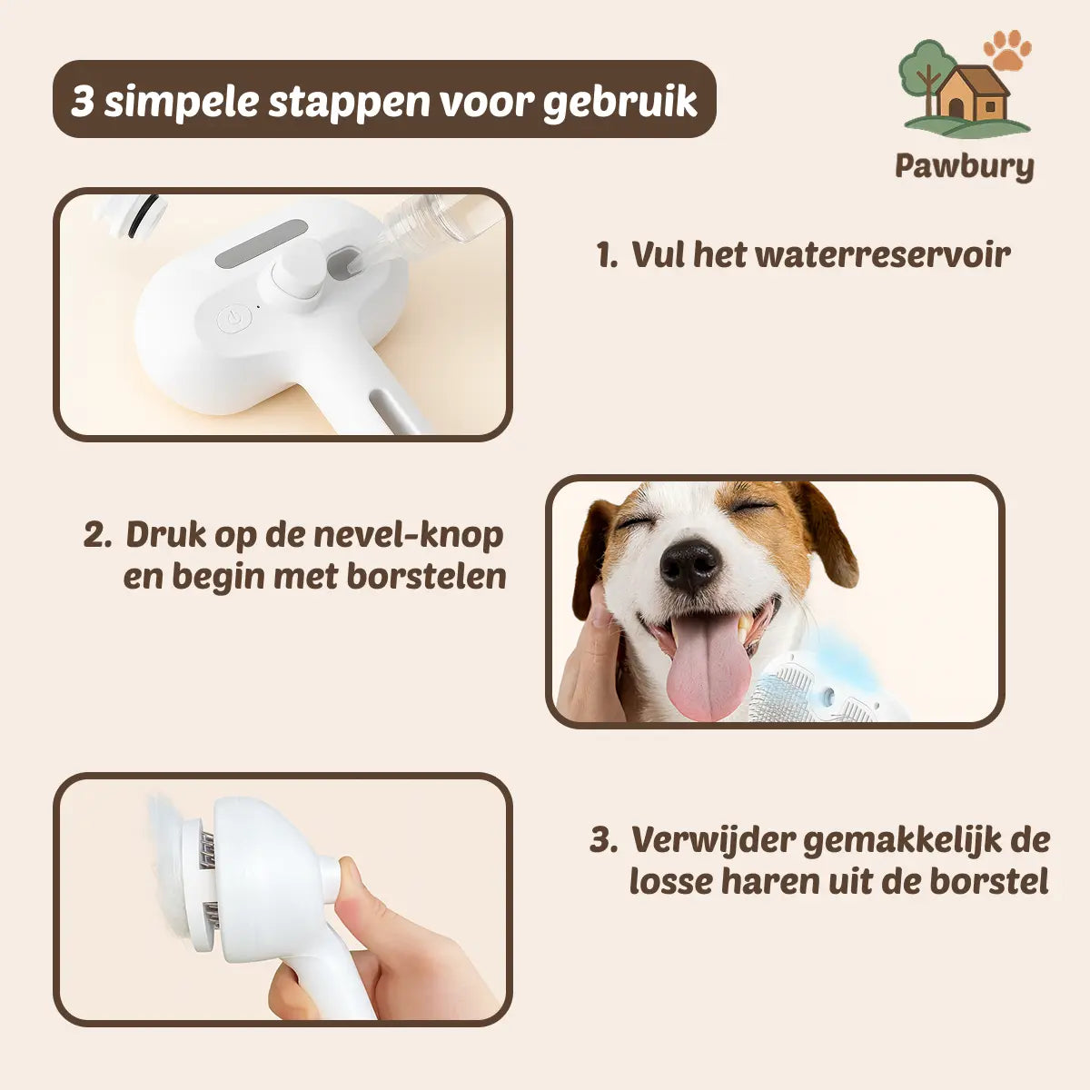 Pawbury's Steam Fur Brush - Moeiteloos een zachte, glanzende en gezonde vacht