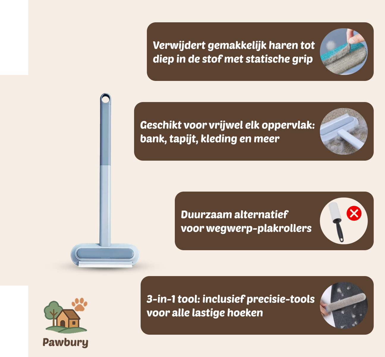 Pawbury's MultiSurface Hair Sweeper - Zeg vaarwel tegen rondvliegend huisdierhaar