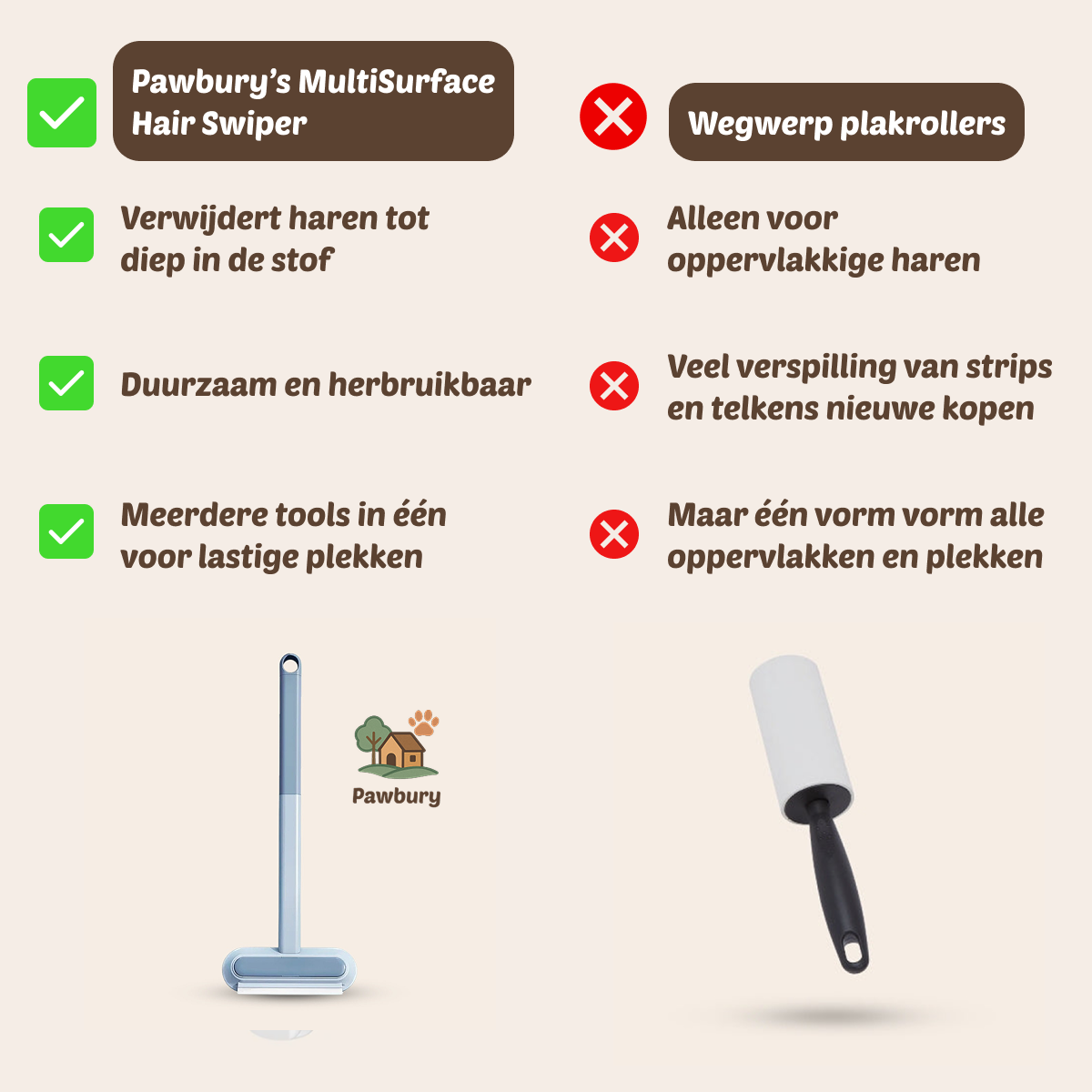 Pawbury's MultiSurface Hair Sweeper - Zeg vaarwel tegen rondvliegend huisdierhaar